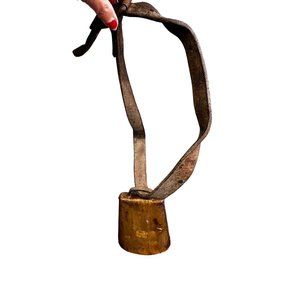 Vintage Metal Cow Bell Leather Strap Rusty Buckle Crackled Farmhouse Authentic